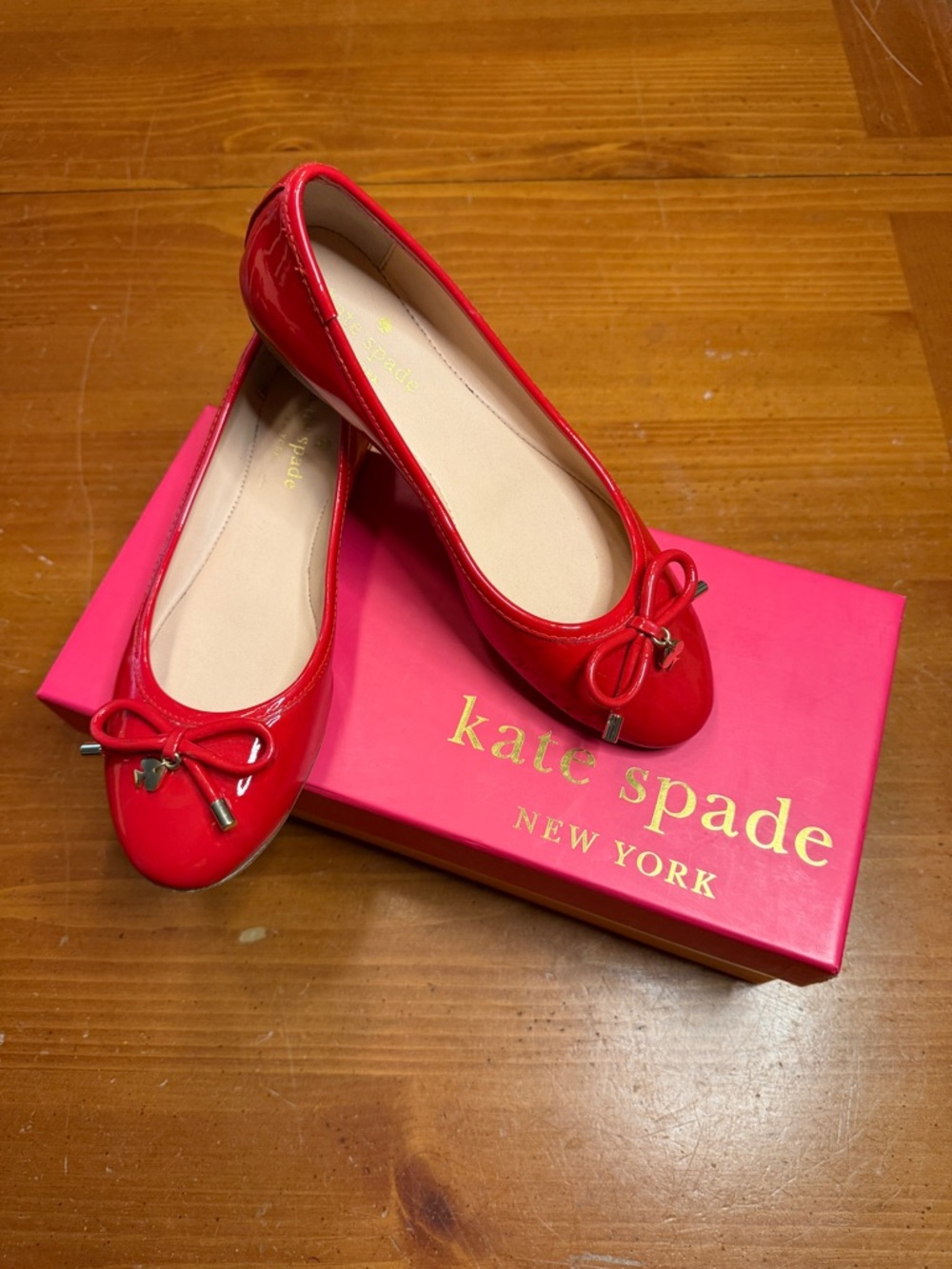 kate spade Red Patent Leather Bow Flats